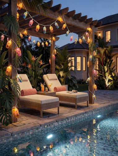 Slipper String Lights, 8.5FT 10 LED Beach Themed Lights with UL Certified Plug, Waterproof Tropical Party Decorations for Patio, Warm White Hawaiian String Lights for Garden Backyard Bedroom Decor - Image 5