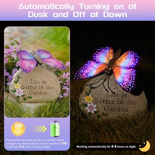 Solar LED Butterfly Garden Statue with Sparkling Light-Up Wings - Outdoor Yard Patio Decor Figurine, for Women Mom Grandma(Purple) - Image 3