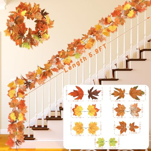 2Pack 11.8FT Fall Garland for Mantle Indoor Outdoor Thanksgiving Decor - Image 2