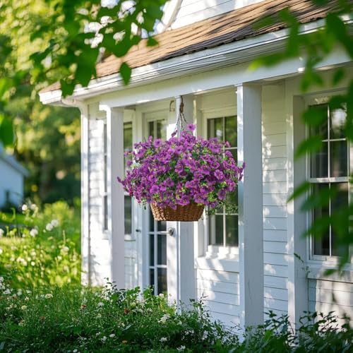 Grunyia Artificial Fake Flowers for Outdoor Spring Decoration, 16 Bundles Faux Silk Colorful Daisy UV Resistant Realistic for Outside Porch Patio Home Yard Garden Planters Pots Window Box (Purple) - Image 5