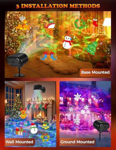 2025 Upgrade No Slides Christmas Projector Lights Outdoor, Holiday Projector Lights with 12 Dynamic Patterns & 7 LED Colors, Remote, Timer, IP65 Waterproof for Xmas Party Garden Yard Decor (Black) - Image 6
