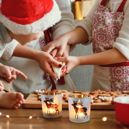 SHMILMH Christmas Votive Candle Holders Set of 4, Gold and Silver Glass Tealight Candle Holders for Xmas Table Centerpiece Decorations, Christmas Candle Jar for Candle Making - Image 4