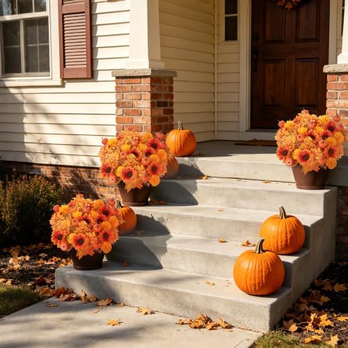 Artificial Fall Flowers for Outdoors, 6 PCS Pumpkin Sunflower Maple Leaves - Image 6