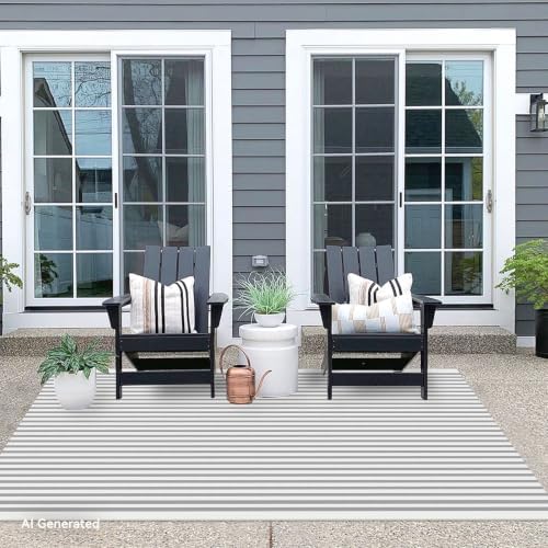 IOHOUZE 4x6 Striped Outdoor Rug, Washable Front Porch, Grey White - Image 7
