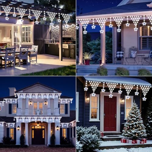 (New) Outdoor Christmas Lights, 13.8ft 218 LED Outdoor String Lights, Icicle Christmas Decoration Lights for Eaves, Indoor, Garden, Patio, Wedding, Xmas Decoration - White - Image 7