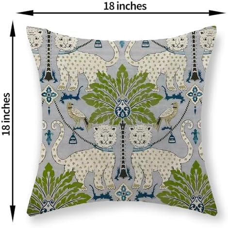 Animal Print Tiger Leopard Pillow Covers 18x18 Set of 2 Animal Skin Green Tropical Tree Throw Pillows Vintage Seasonal Outdoor Decorative Pillow Cases Linen Cushion Cover for Couch Home Decor - Image 2