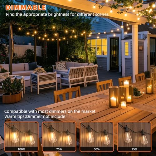 Kawaya Outdoor Lights String LED Patio Lights: 150FT Waterproof Commercial Grade Vintage String Lights for Outside - 72+3 Shatterproof ST38 Edison Bulbs for Porch Bistro Backyard Cafe (75FTx2) - Image 3