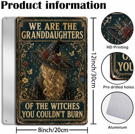 Halloween Metal Art Sign Granddaughters of Witches Wall Decor - Image 3