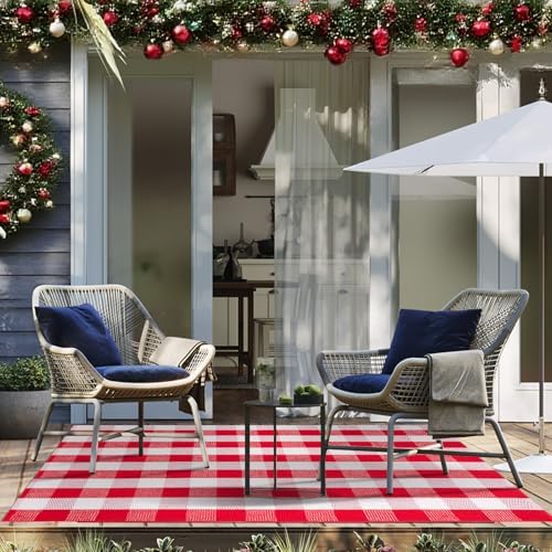 Christmas Buffalo Plaid Rug 4x6 Ft, Red White Indoor Outdoor Rug - Image 4