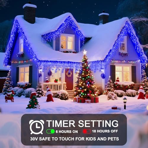 131 Ft String Lights for Outside, 1280 LED Christmas Lights Outdoor Plug in, Christmas String Lights with 8 Modes & Timer for Holiday, Party, Wedding, House, Patio, Outdoor Decor(Blue) - Image 4