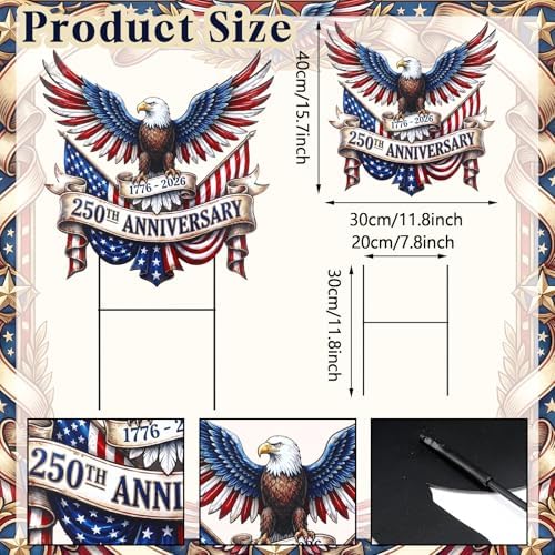 Yuntau 250th Anniversary Metal Eagle Yard Sign 15.7 Inch Garden Stake - Image 3