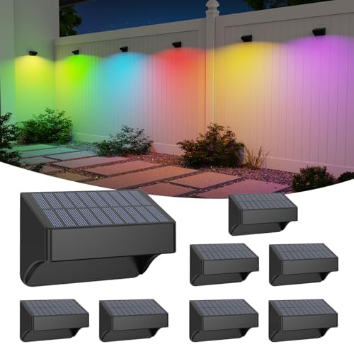 ZCXLIGHT Solar Fence Lights Outdoor,Fence Solar Lights Outdoor Waterproof Led IP65 with10 Fixed Colors ＆ RGB Color Changing for Wall Backyard Step Railing Patio Pool Porchaily&Holiday Decorations (8) by ZCXLIGHT