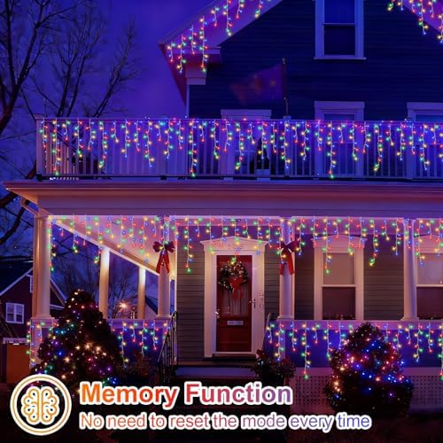 YEGUO 66ft 800 LED Christmas Lights Outdoor Waterproof, 160 Drops Christmas Icicle Light Indoor, 8 Modes Icicle Xmas Lights with Memory Timer(Multicolor) - Image 5