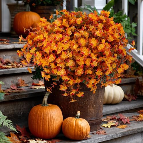AXYLEX Artificial Fall Flowers Outdoor Fake Mums (RedOrangeYellow, 12) by AXYLEX
