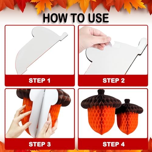 Fall Acorn Honeycomb Ball Decorations, 12in+8in - Image 7