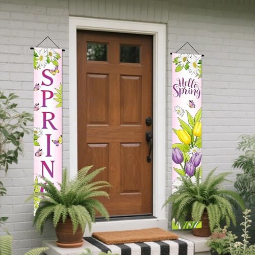 Nuxovilar Hello Spring Tulip Daisy Porch Banners 12x70 Inches Polyester - Image 4