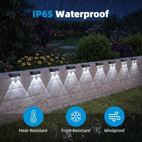 Peasur 12 Pack Solar Fence Lights Outdoor, Deck Light Solar Powered, IP65 Waterproof Led Riling Solar Lights for Outside Step Yard, Cool White - Image 4