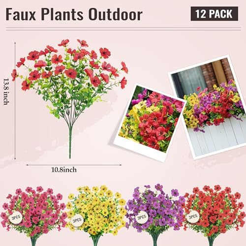 Der Rose 12 Bundles Artificial Flowers for Outdoors Fake Flowers Plants Spring Summer Decoration UV Resistant for Outside Home Porch Patio Garden Decor - Image 3