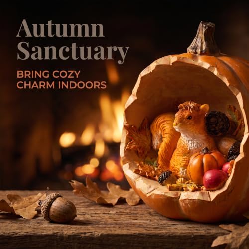 Fall Decor Squirrel Figurine in Pumpkin, Autumn Harvest Resin - Image 4