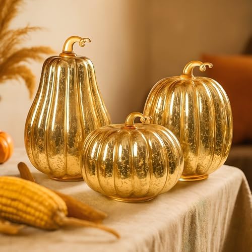 Bdor Mercury Glass Pumpkin Light, Fall Harvest Thanksgiving Halloween Decor - Image 6
