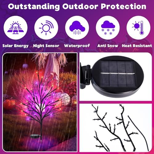 Halloween Solar Pathway Lights 8PCS, Halloween Outdoor Decorations, Artificial Tree Waterproof LED Lights for Lawn Yard Garden Driveway Porch Walkway, Auto On/Off - Image 4