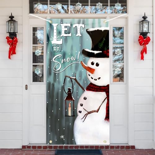Christmas Door Cover Snowman Decoration Xmas Large Photography Background Banner Porch Sign for Winter Indoor Outside Front Door Banner Farmhouse Party Supplies 6 x 3 Feet by Sophena