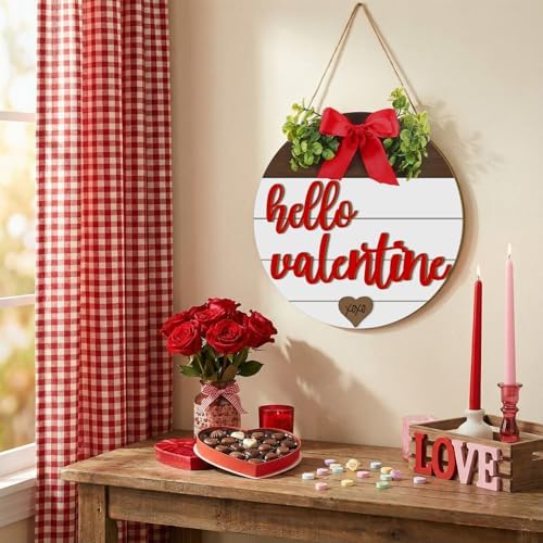Boao Hello Valentine's Day Wooden Hanging Sign Farmhouse Door Decor - Image 6