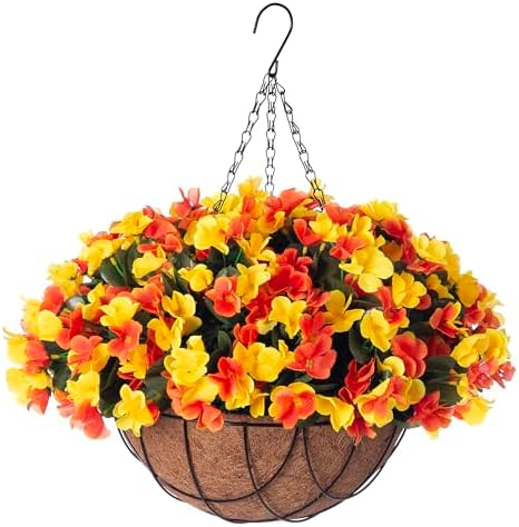 Artificial Fall Hanging Flowers with Basket for Outdoor UV Resistant by INXUGAOArtificialFlowers