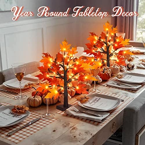 1.5FT Lighted Fall Maple Tree - Thanksgiving Tabletop Lamp Decor with 36 LED Lights, Maple Leaves, 6 Acorns, 6-Hours Timer Function, Battery Operated Fall Artificial Tree for Indoor Home Bedroom - Image 2