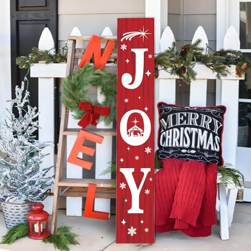Christmas Porch Sign JOY 47" Winter Large Welcome Porch Sign Xmas Decor for Home Front Door Farm Yard Party Decor (Red) by AUSTAB