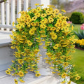 LikSoor 4 Pcs Artificial Outdoor Hanging Plants Spring Summer Decoration UV Resistant Faux Silk Flowers for Outside, Garden, Porch, Window, Home Decor (Yellow) by LikSoor