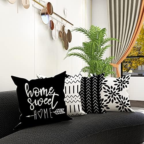YCOLL Pillow Covers 22x22 Set of 4, Modern Sofa Throw Pillow Cover, Decorative Outdoor Linen Fabric Pillow Case for Couch Bed Car, Black - Image 3