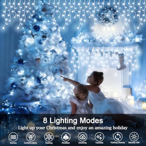 JXLEDAYY Christmas Lights Super Long 1280 LED 131 FT LED String Lights with 240 Drops Plug in 8 Modes Christmas Decoration for Holiday Wedding Party Bedroom Garden Patio Outdoor Indoor (Cool White) - Image 3