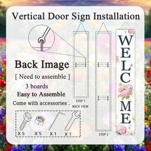 Welcome Sign for Front Porch, 47" Wood Framed Porch Sign Hydrangea Flower Decorations with Hanging Rope, Farmhouse Yard Signs Home Decor for Outdoor Patio - Image 6