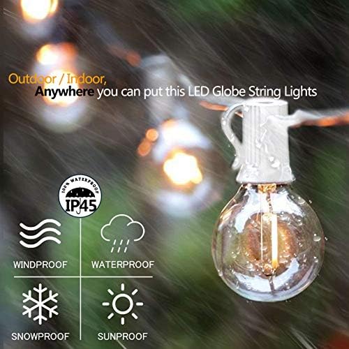 Outdoor Globe String Lights White - G40 Outdoor Lights Patio String Lights Linkable Waterproof with 14 Shatterproof Clear Bulbs(2 Extra) for Wedding Party Pergola Gazebo Lights - Image 4