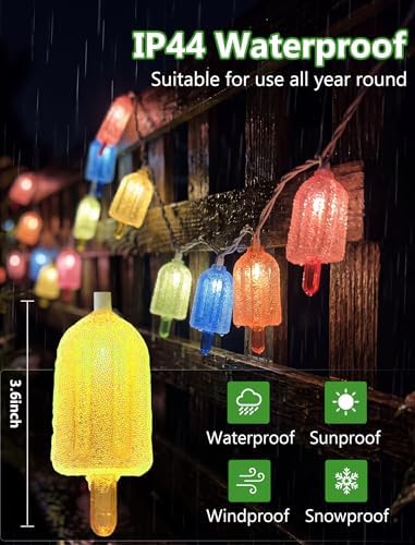 Tropical Beach Themed LED Popsicle String Lights 8.5Ft Summer Novelty Decorations Light with 10 Multicolor Ice Cream Lights, Plug in Fairy Light for Outdoor Patio Garden Bedroom Tent Birthday Party - Image 6
