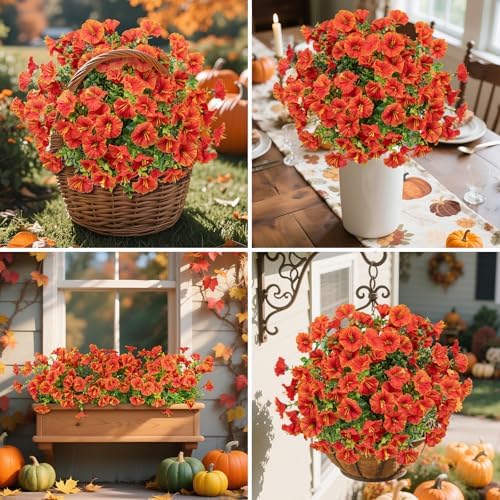 Ouddy Decor 24 Pcs Artificial Fall Flowers for Outdoors Decoration, Orange - Image 6