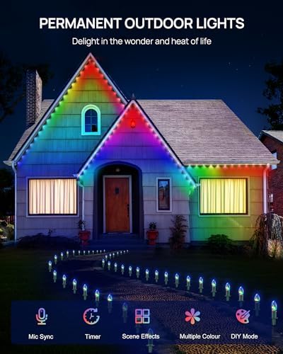 VCOKEN Permanent Outdoor Lights, 63.6ft with 36LED Outdoor Christmas Lights with App Control Remote, DIY Scene Modes Eaves IP65 Waterproof Light for Christmas, Holiday, Decor, Garden Decor - Image 3