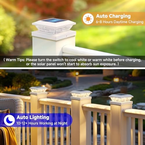 Mlambert 4x4 Solar Post Cap Lights Outdoor 4 Pack, Waterproof Solar Fence Light for Wooden/Vinyl Post, 2 Color Outside Deck Patio Porch Decor, White - Image 5