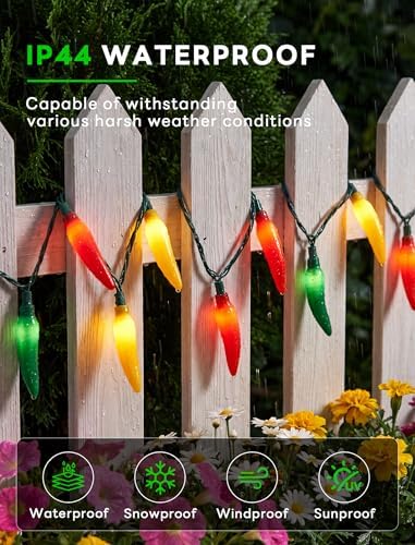Oviejo Chili Pepper String Lights, 13.6FT Lights String with 35 Multicolor Chili, Christmas Pepper for Indoor Outdoor Garden Patio Christmas Party Carnival Decor, Green Wire - Image 4