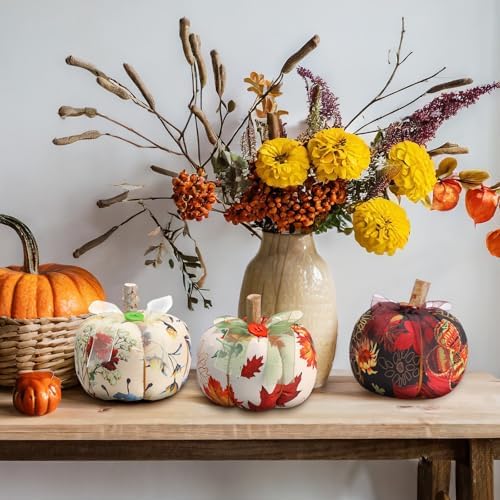 Chunful 6 Pcs Fall Pumpkins for Decorating Fabric Pumpkins - Image 3