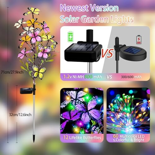 MRHEPHAESTUS Solar Garden Lights Outdoor Waterproof, 6 Pack Solar Butterfly Lights with 60 LED 12 Butterfly Colorful Lighting for Garden Yard Lawn Outdoor Decor, Gift for Mom Women Mother's Day - Image 2