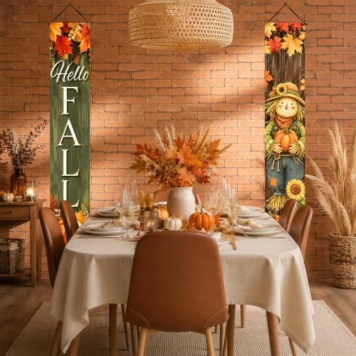 IVN Hello Fall Scarecrow Porch Banners 12x71 Inch Set of 2 - Image 4