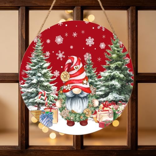 Christmas Gnome Welcome Sign - Merry Christmas Door Hanger, 12'x12' Wooden Hanging Sign for Front Door, Porch Decor, Winter Wreath - Image 3