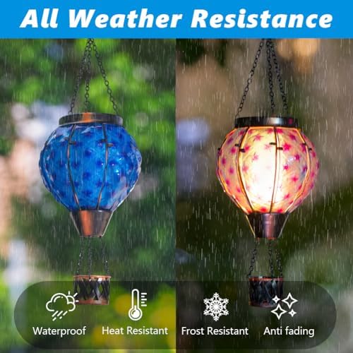 Solar Hot Air Balloon Lantern with Flame,Glass Solar Hanging Lights - Image 5