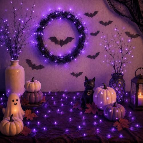 66FT 200 LED Fairy Lights Plug in, 8 Modes Twinkle Halloween Lights Purple - Image 3