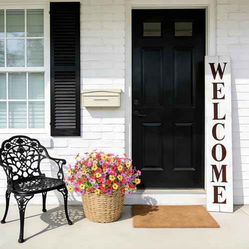 Artificial Flowers for Outdoors Potted Spring Decor, 12 Bundles Fake Summer Daisy with Realistic Eucalyptus Leaves, Faux Plants for Greenery Boxwood Porch Patio Garden Pot Lawn(Red Purple Yellow) - Image 6