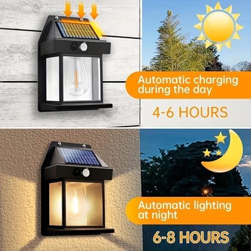 2 Pack Solar Porch Lights, Solar Wall Lights Outdoor Motion Sensor, Dusk to Dawn Solar Lights Waterproof 3 Modes for Patio Door Garage Fence Yard Garden (2, Black) - Image 2