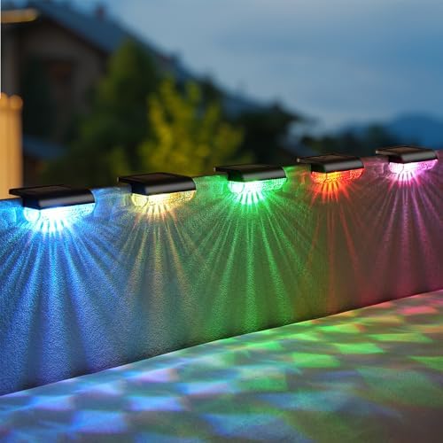 Herzila 8 Pack Solar Step Lights Led Color Changing Deck Lights Solar Fence Lights Waterproof for Outdoor Stairs, Step, Balcony, Patio by Herzila