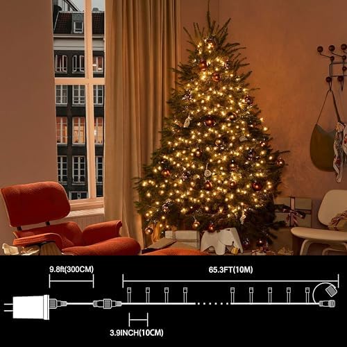 LAMPHOME 33ft Christmas Decorative Mini Lights, 100 LED Transparent Wire Fairy Starry String Lights Plug in, 16 Lighting Modes, for Indoor Outdoor Xmas Tree Wedding Party Decoration (Warm White) - Image 4